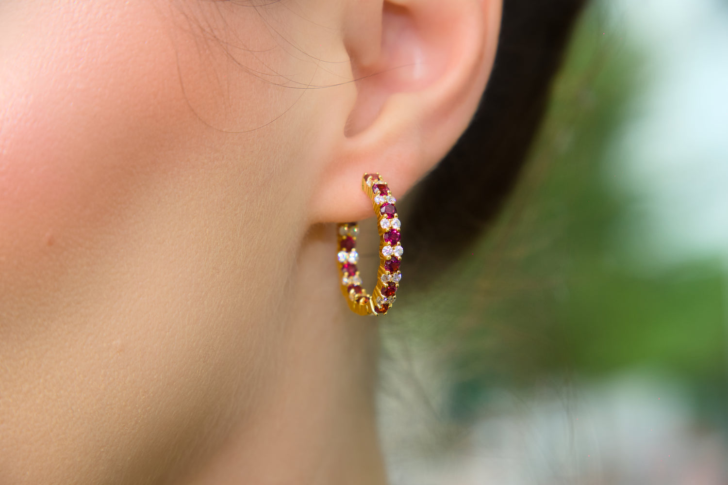 Haspiera Rhodolite and Cubic Zirconia Hoop Earrings
