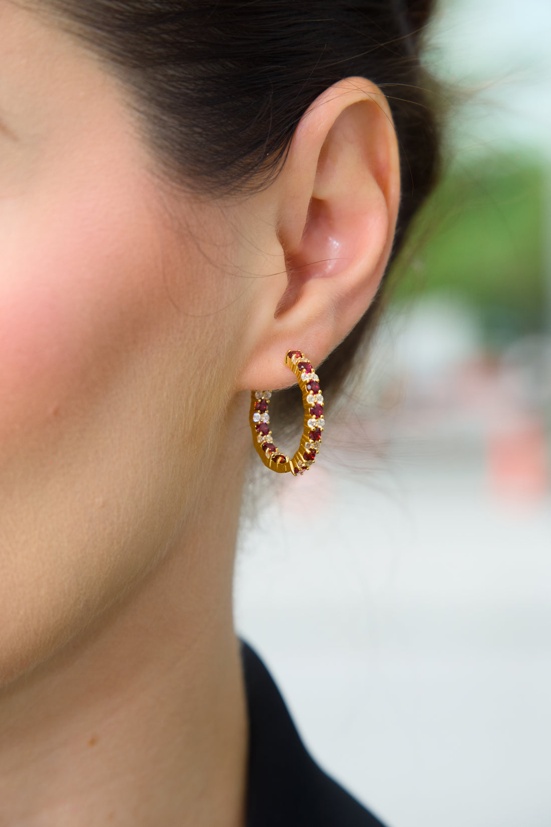 Haspiera Rhodolite and Cubic Zirconia Hoop Earrings