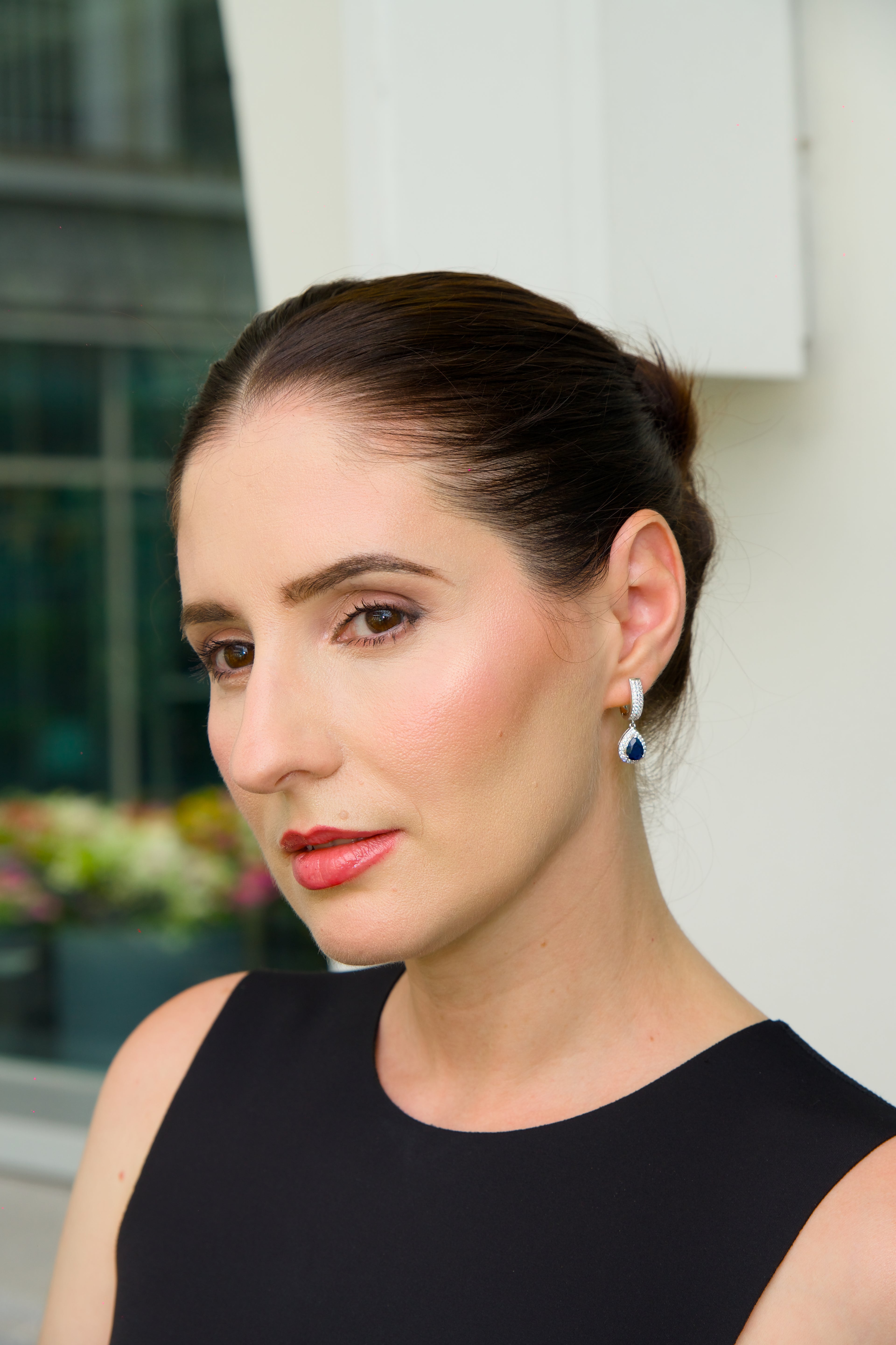 Haspiera Blue Sapphire Drop Earrings with Diamond Halo