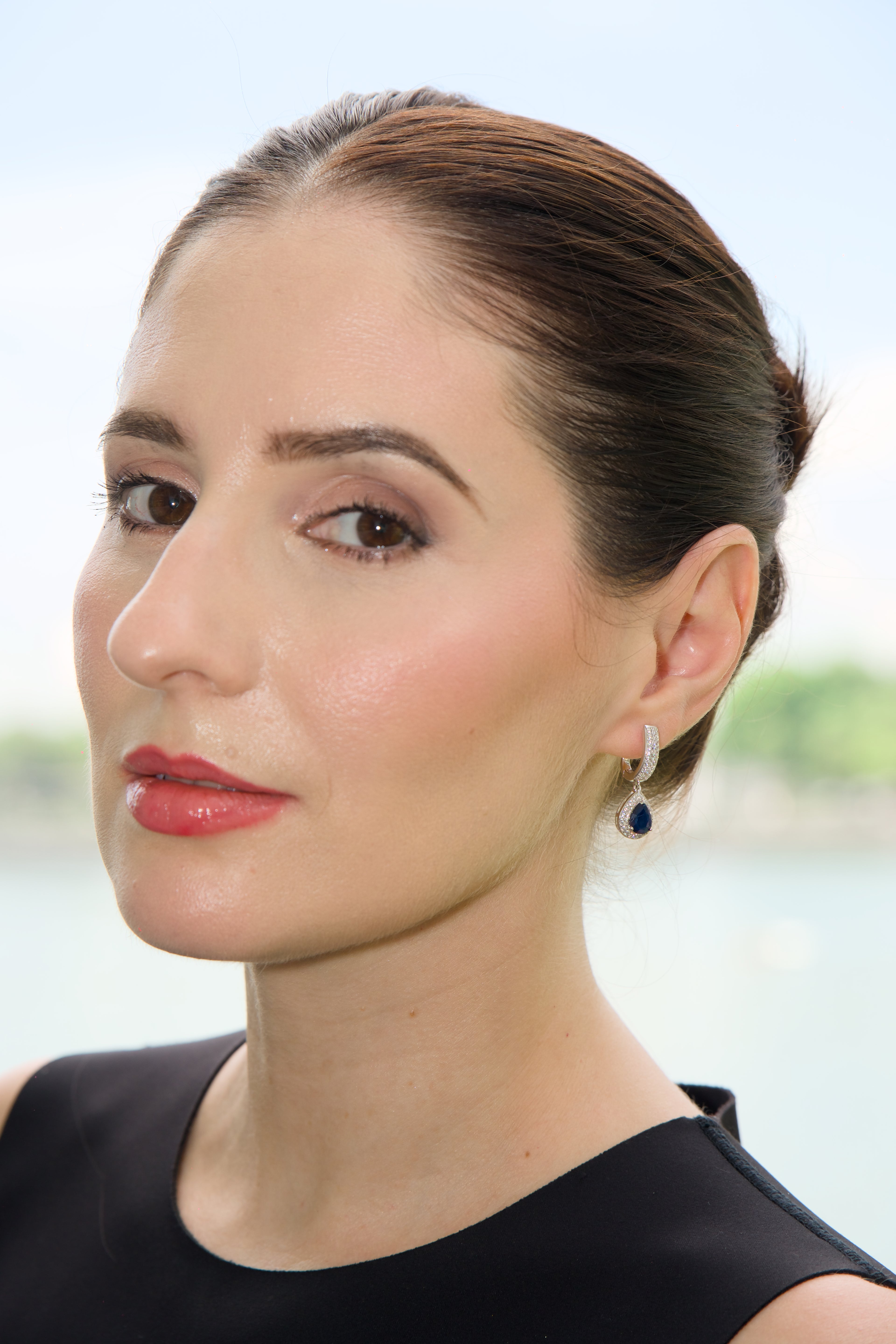 Haspiera Blue Sapphire Drop Earrings with Diamond Halo