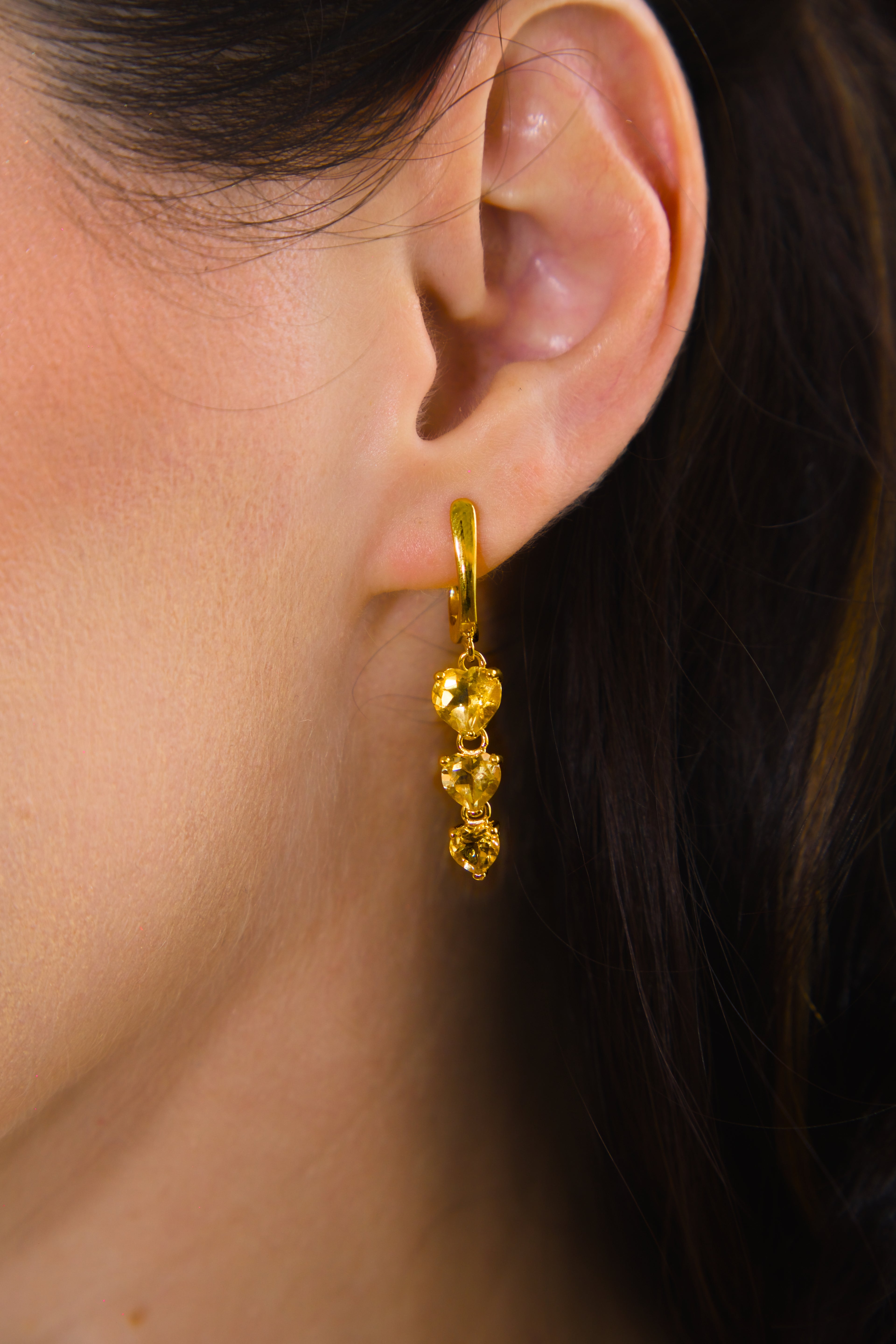 Haspiera Yellow Heart Citrine Dangle Earrings
