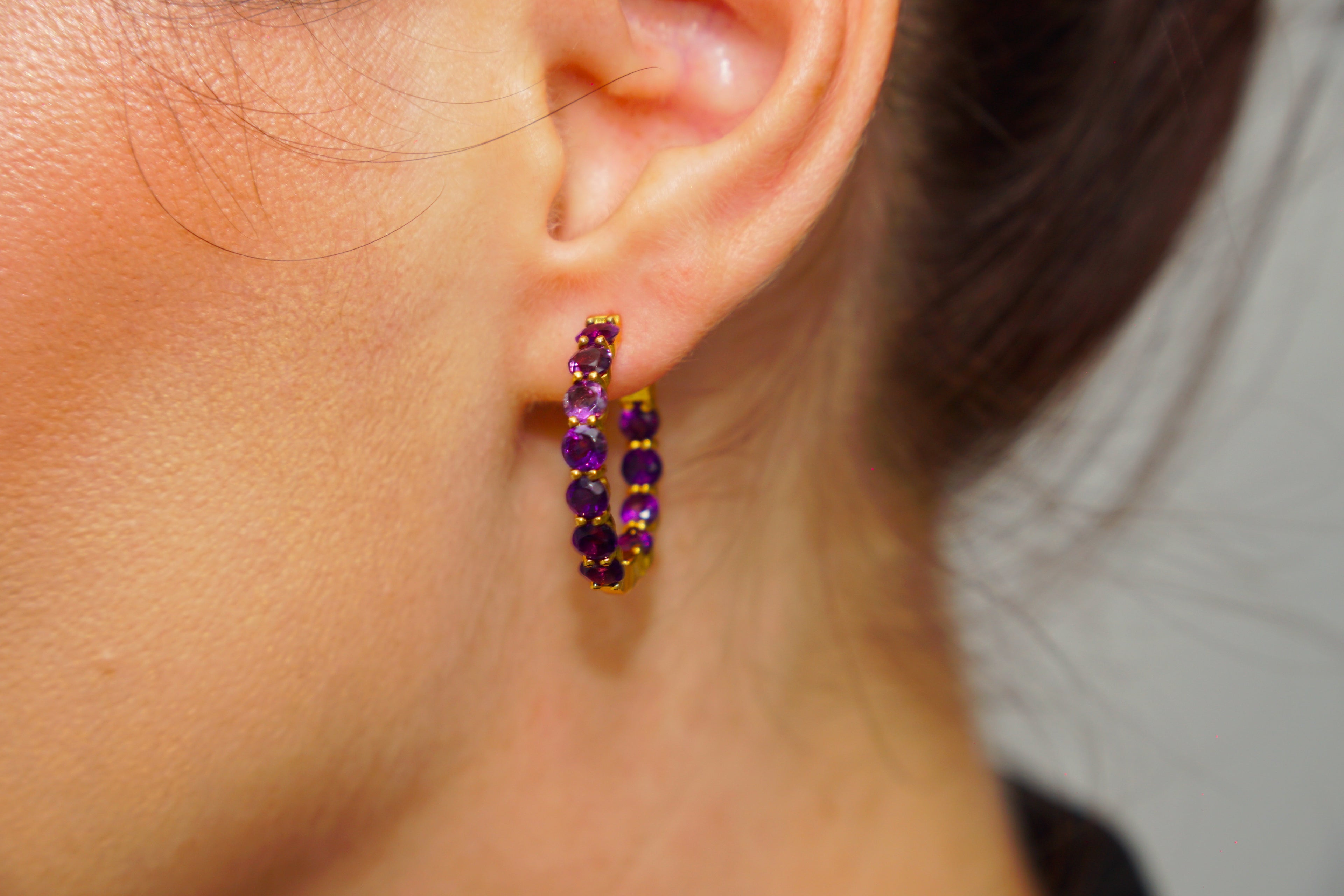 Haspiera Amethyst Hoop Earrings Demi-Fine Gemstone Hoops