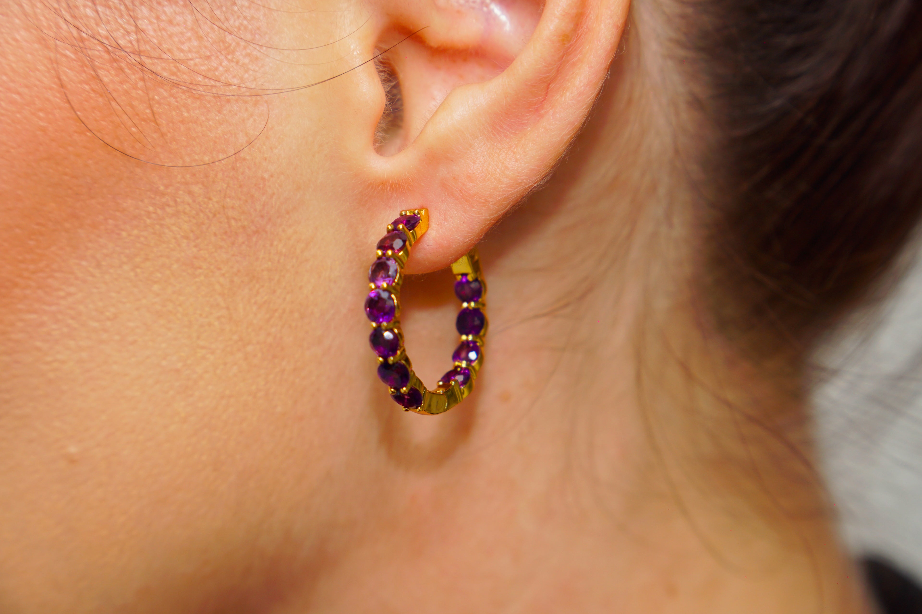 Haspiera Amethyst Hoop Earrings Demi-Fine Gemstone Hoops