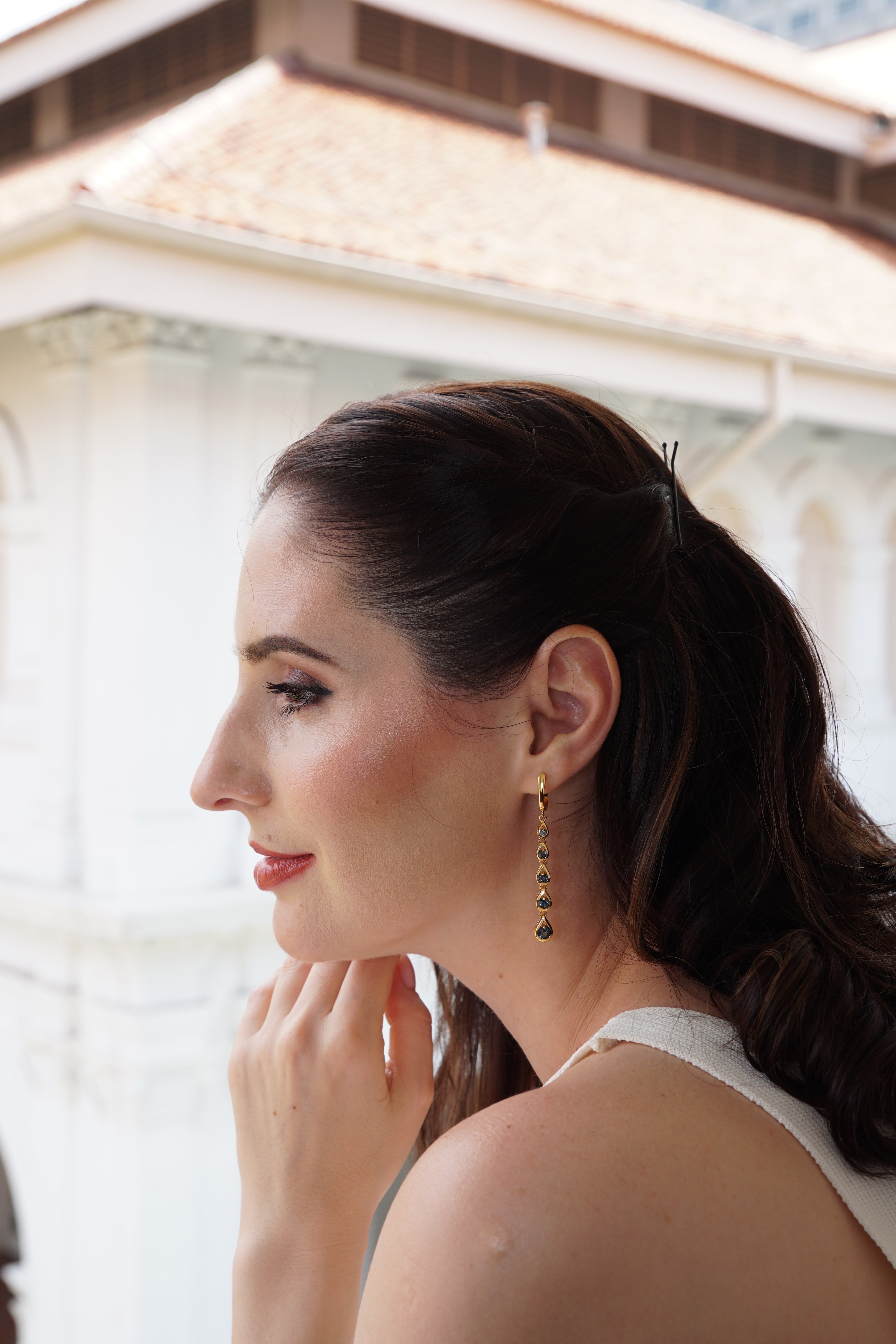 Haspiera Blue Cocktail Dangle Earrings in Gold