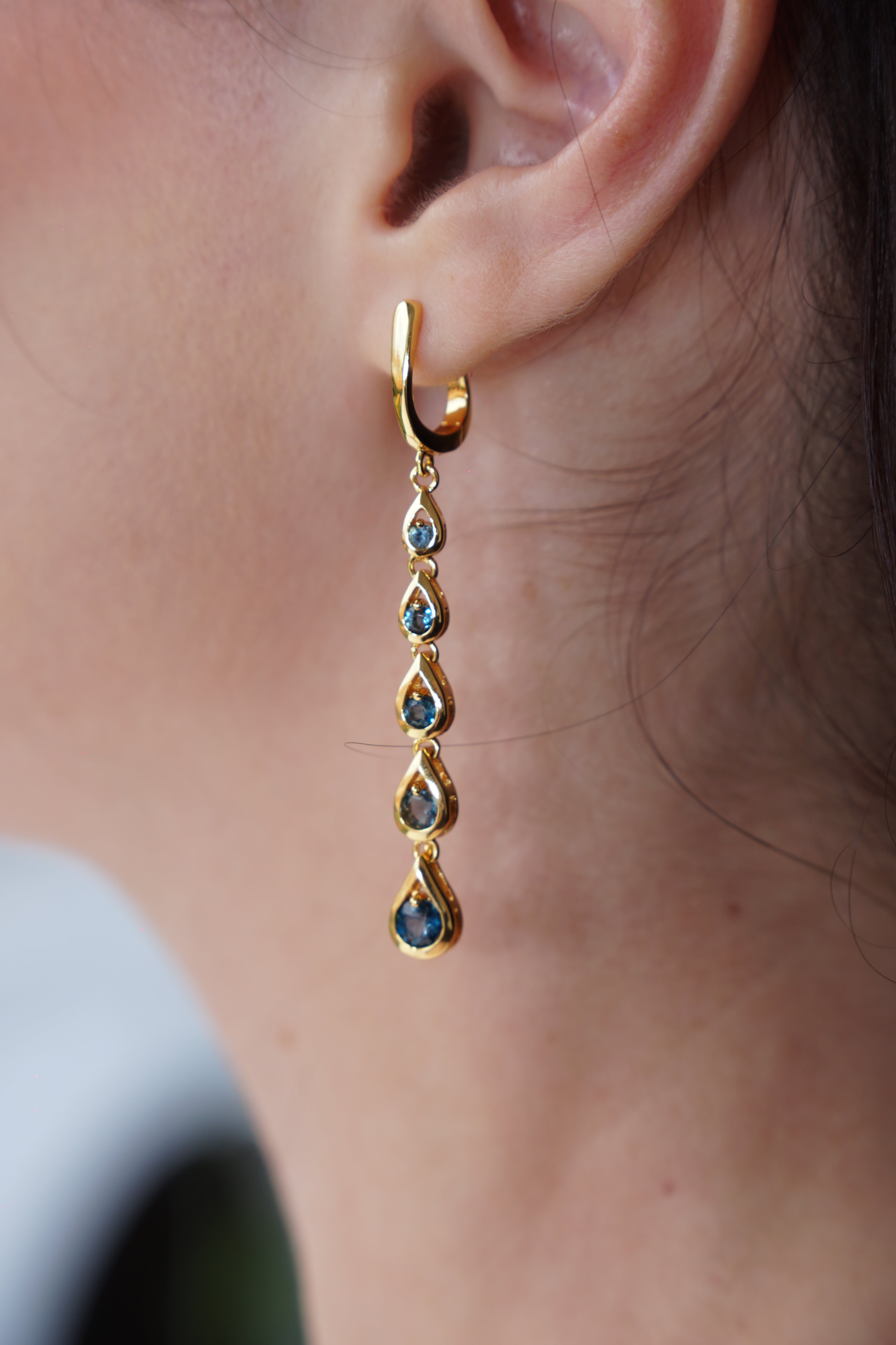 Haspiera Blue Cocktail Dangle Earrings in Gold