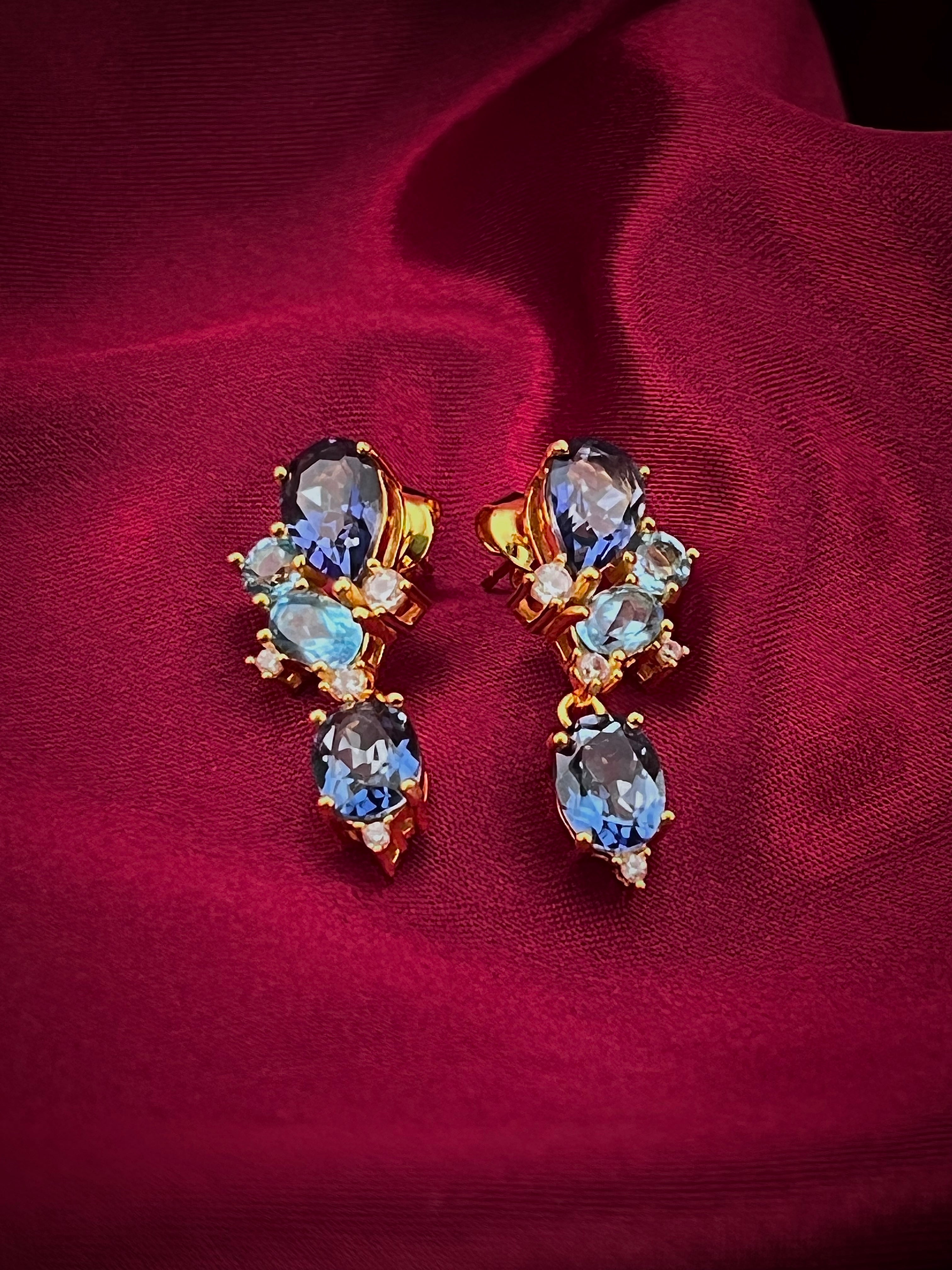 Stylish blue stud and drop earrings