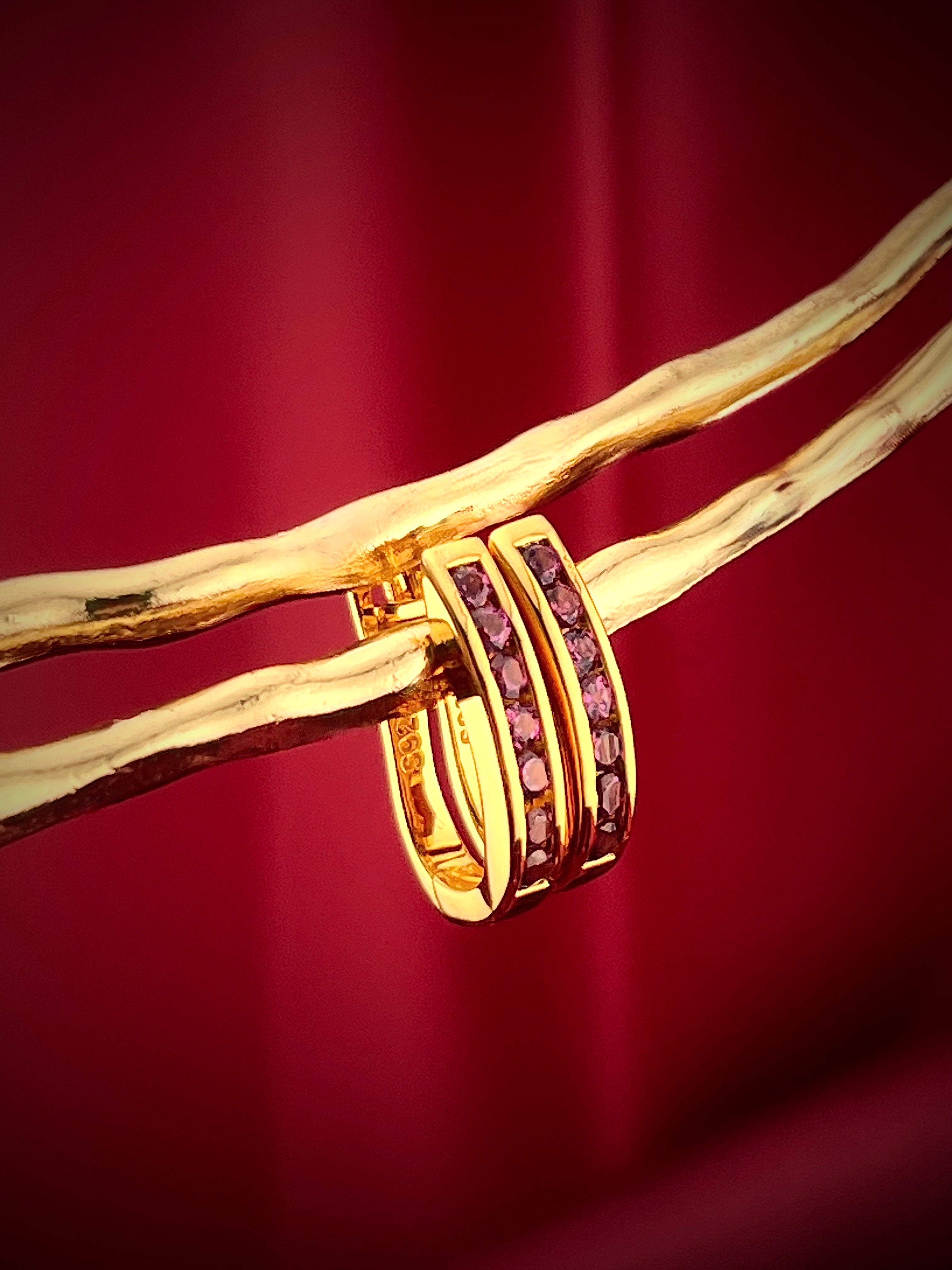 Haspiera gemstone gold hoop earrings featuring minimalist everyday earrings design with purple stones