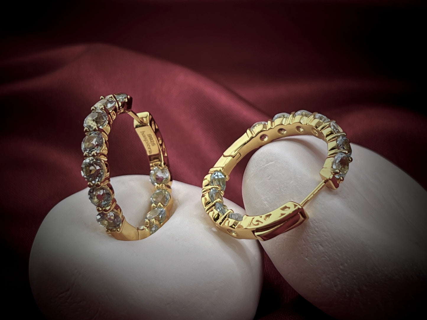 Haspiera sky blue topaz statement hoops gold gemstone earrings with multiple sky blue topaz stones