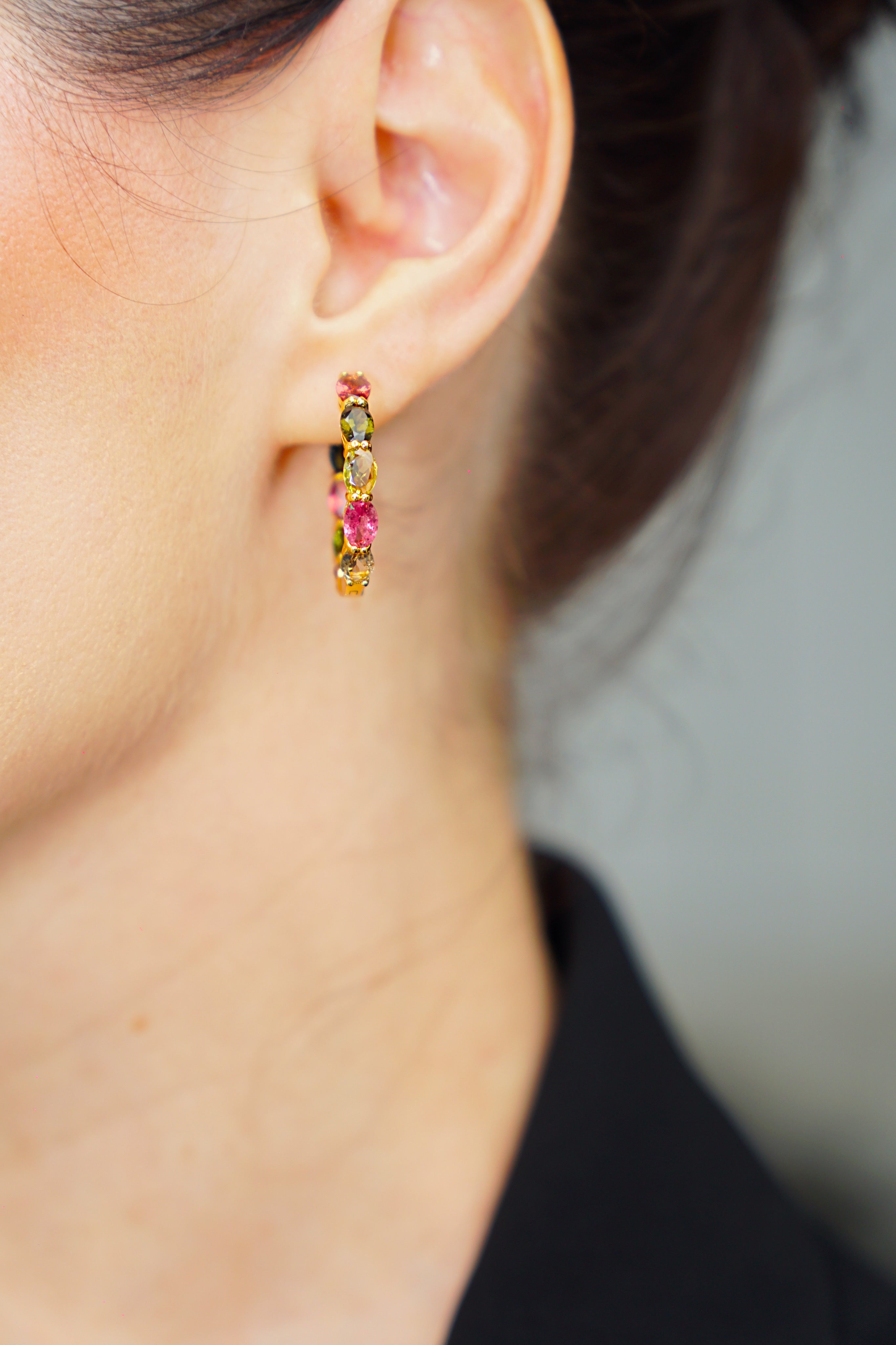 Haspiera Multicolor Gemstone Hoop Earrings in Gold