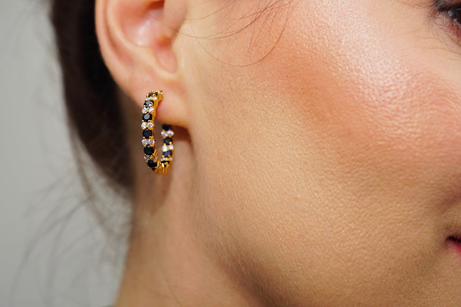 Haspiera Elegant Sapphire and CZ Hoops Earrings