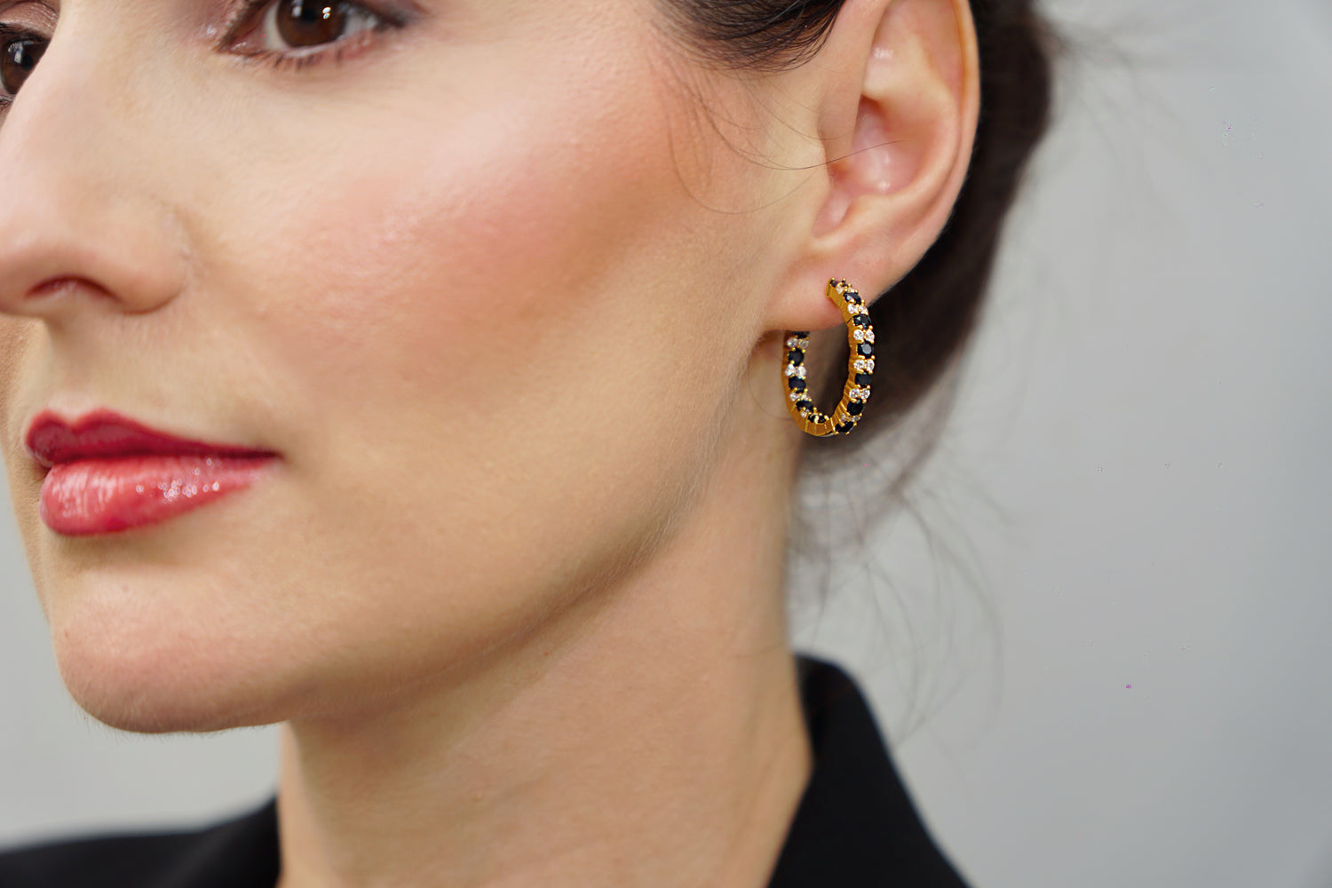 Haspiera Elegant Sapphire and CZ Hoops Earrings