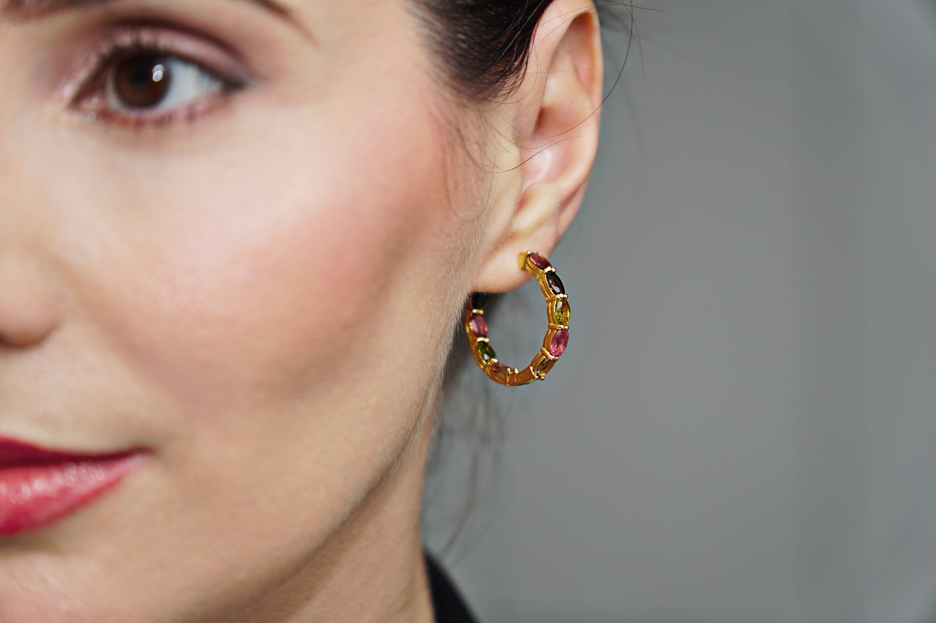Haspiera Multicolor Gemstone Hoop Earrings in Gold