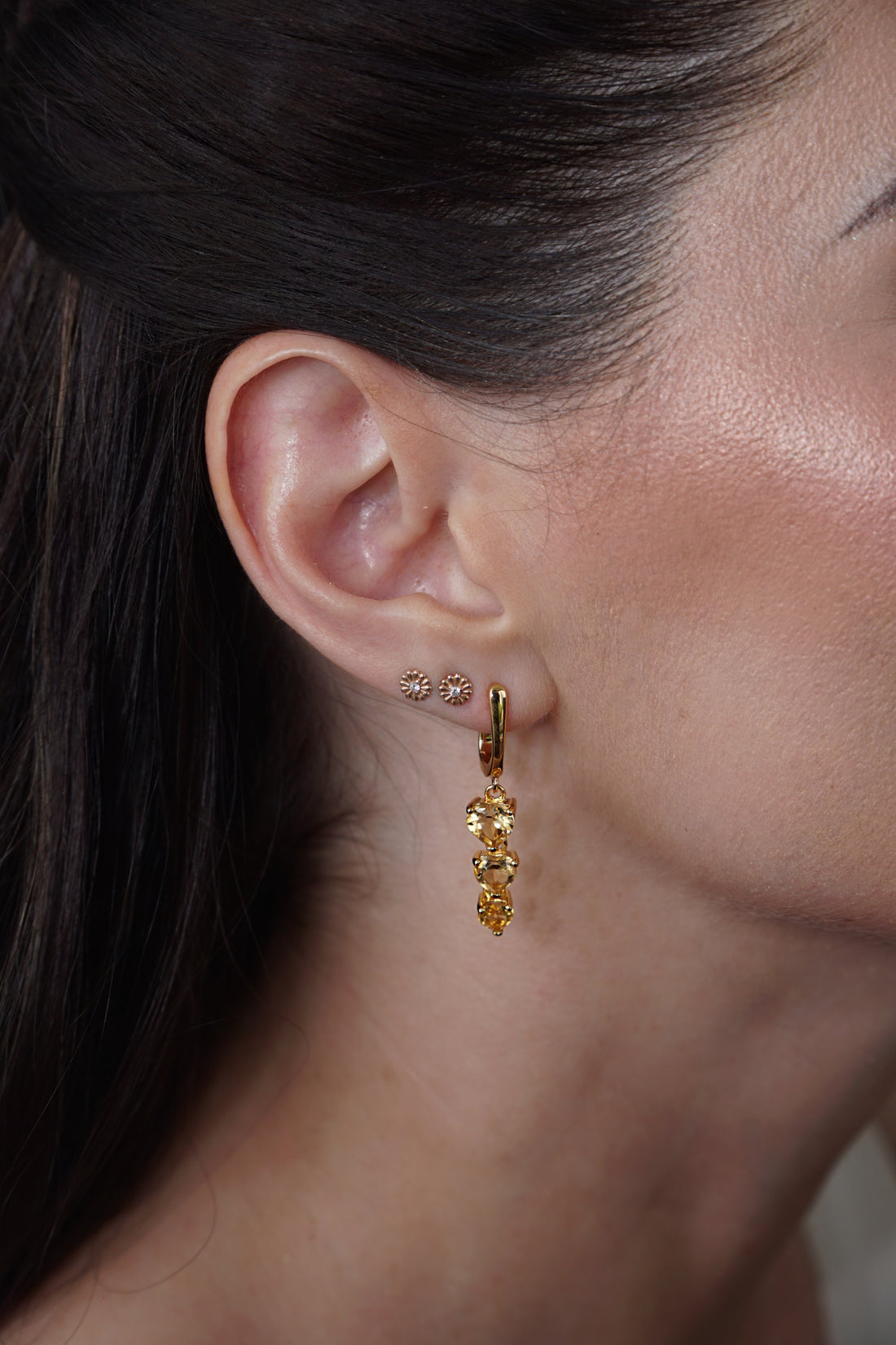 Haspiera Yellow Heart Citrine Dangle Earrings