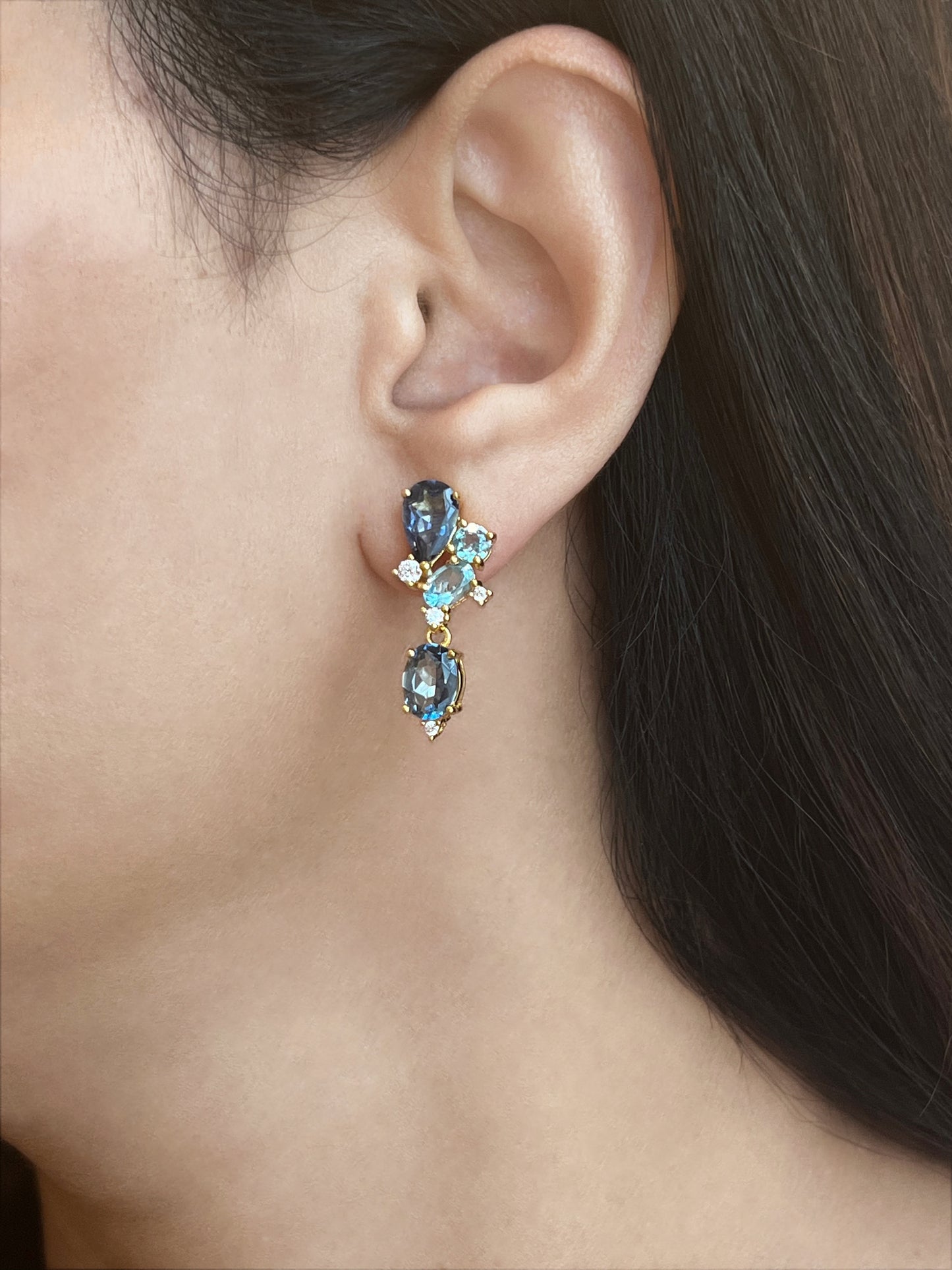 Model Wearing Blue Orchid Earring