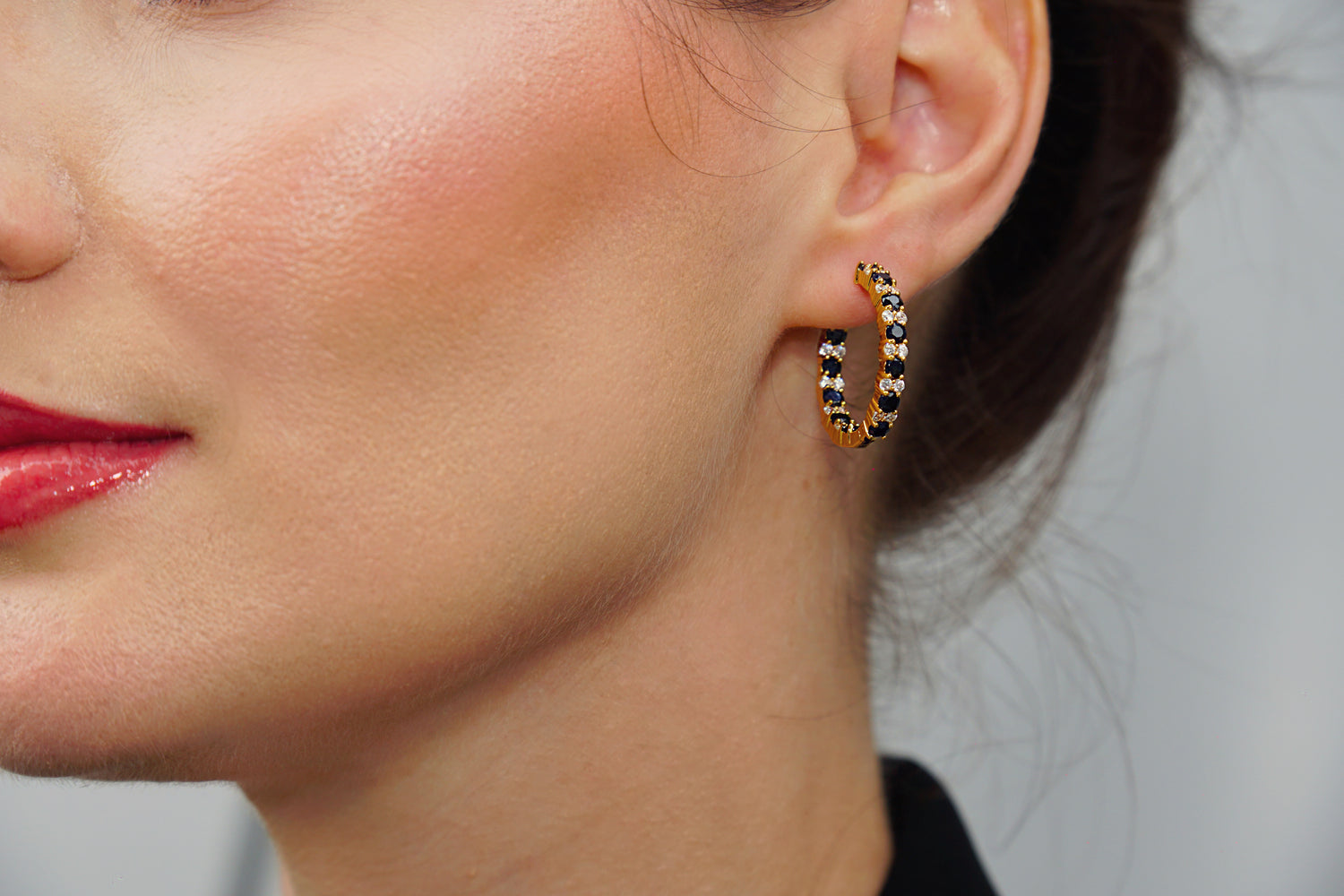 Haspiera Elegant Sapphire and CZ Hoops Earrings