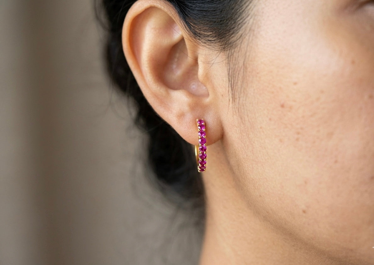 Haspiera Ruby gemstone everyday hoops