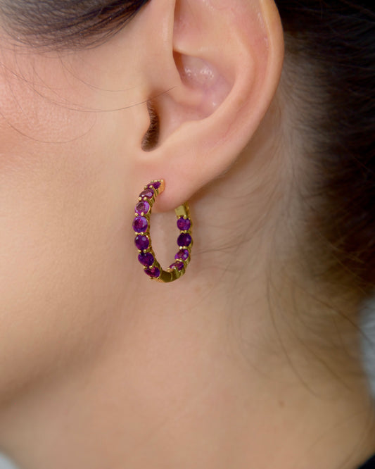 Haspiera Amethyst Hoop Earrings Demi-Fine Gemstone Hoops