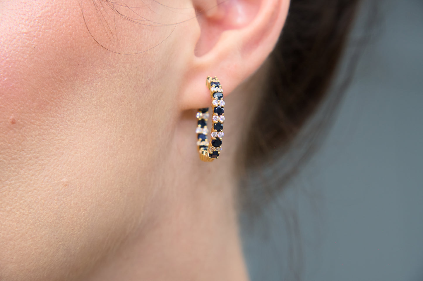 Haspiera Elegant Sapphire and CZ Hoops Earrings