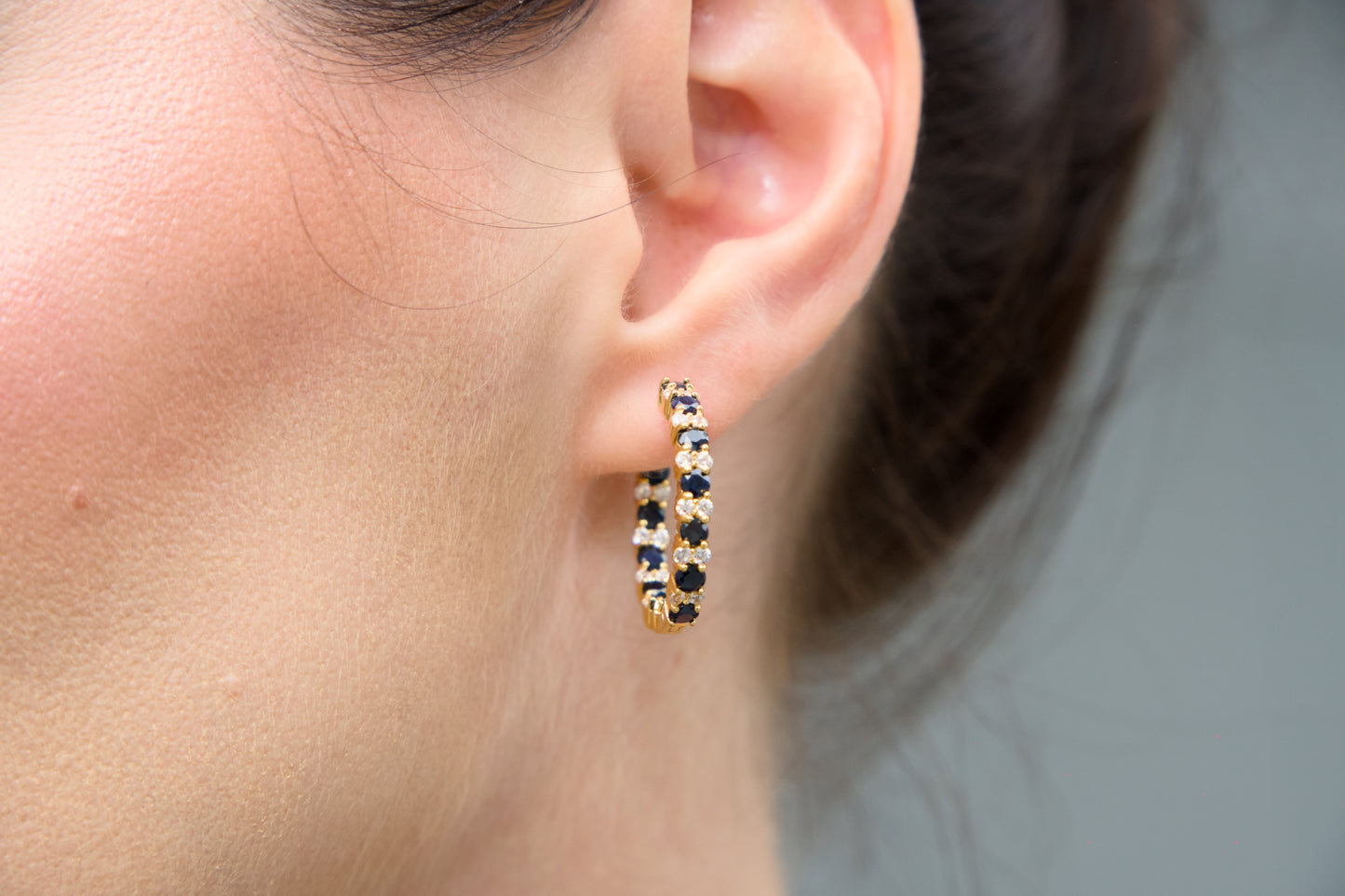 Haspiera Elegant Sapphire and CZ Hoops Earrings