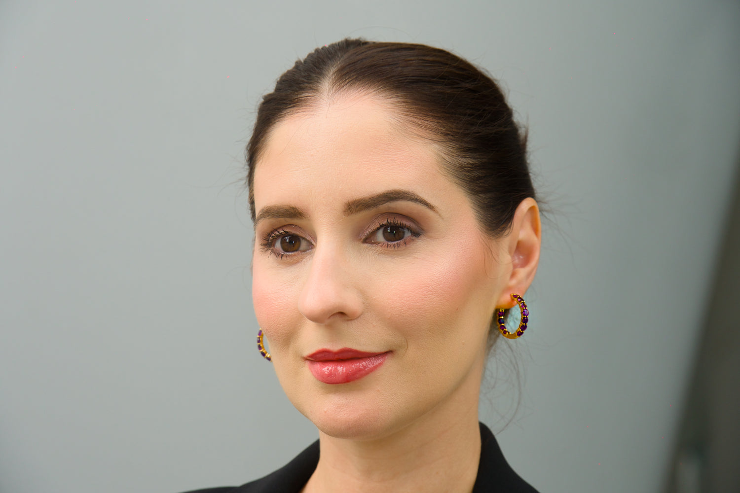 Haspiera Amethyst Hoop Earrings Demi-Fine Gemstone Hoops