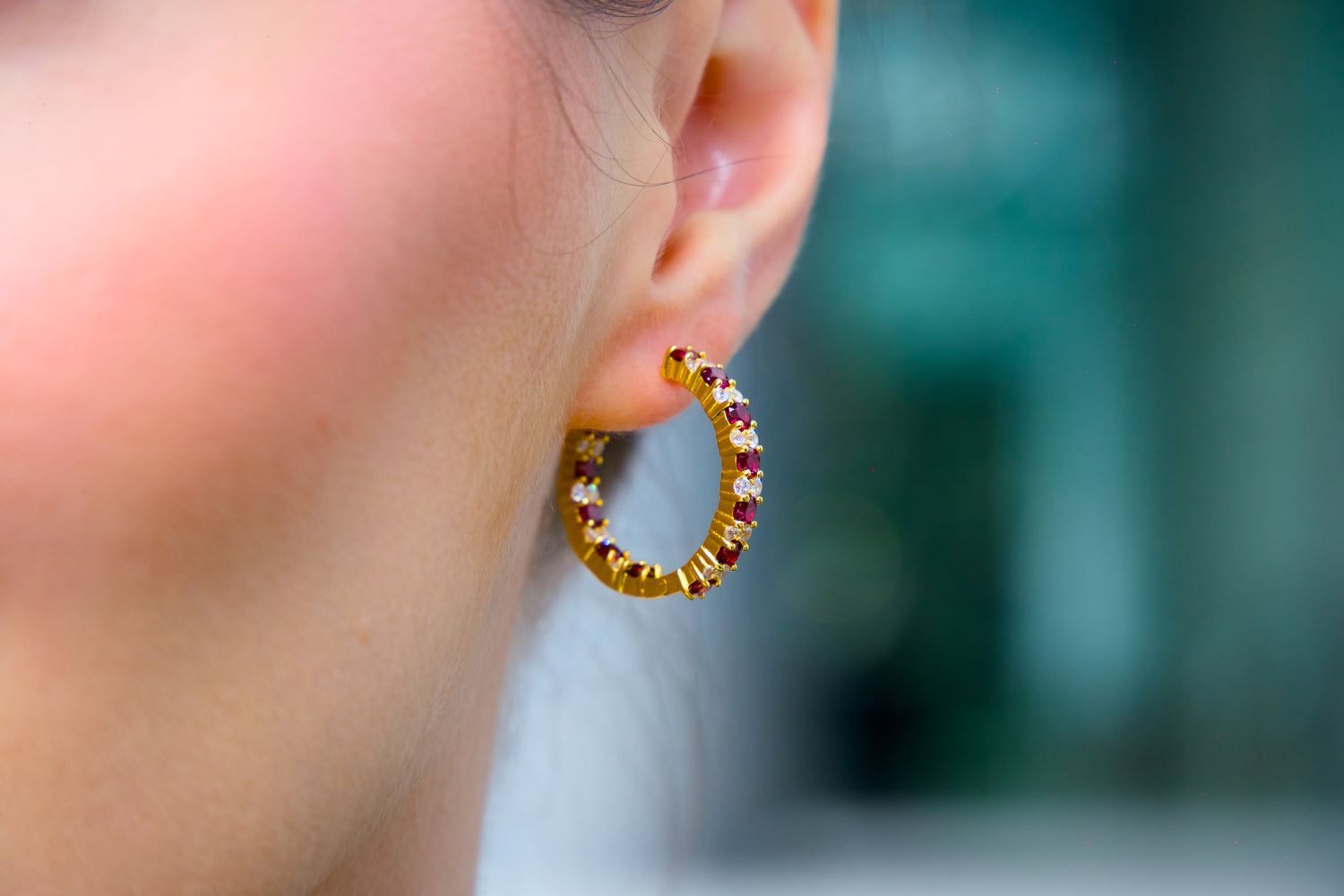 Haspiera Rhodolite and Cubic Zirconia Hoop Earrings