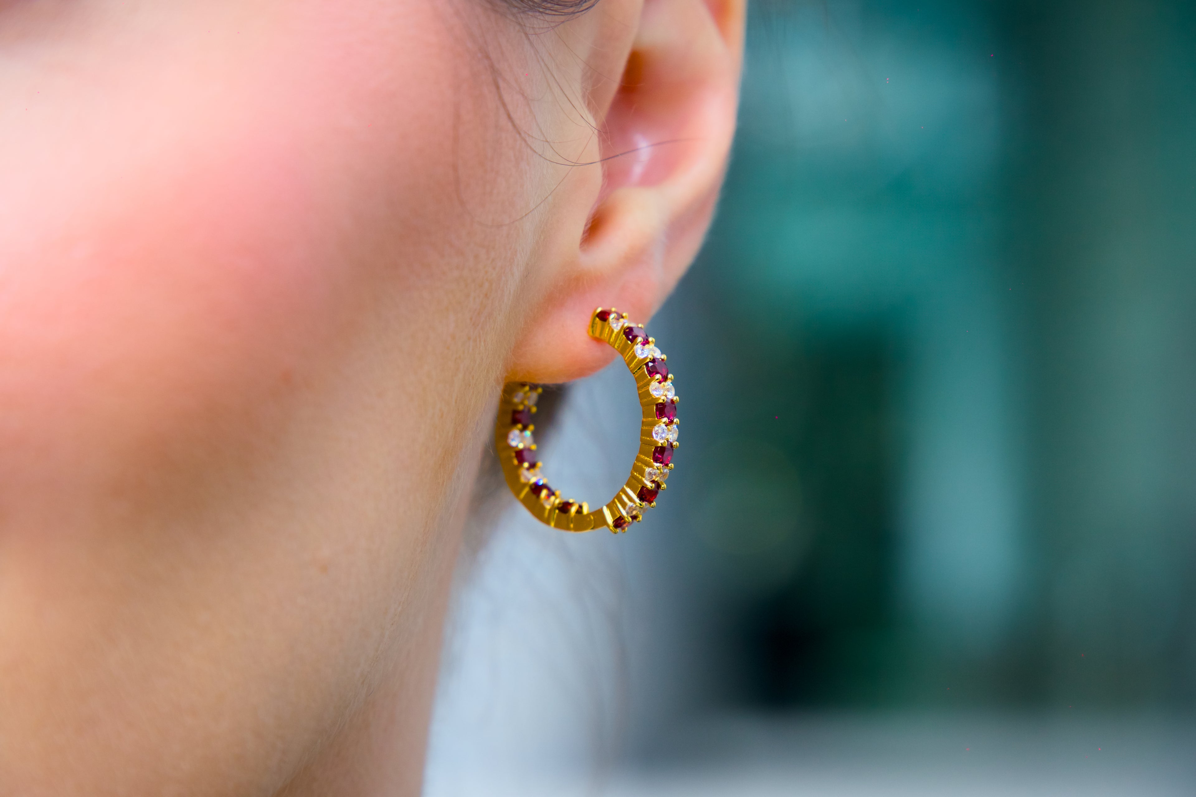 Haspiera Rhodolite and Cubic Zirconia Hoop Earrings