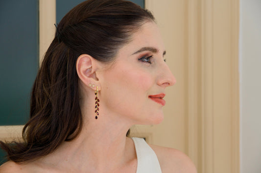 Haspiera Red Garnet Dangle Earrings in Gold