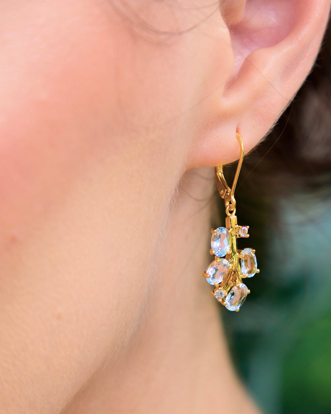 Haspiera Blue Leaf Drop Earrings Gemstone Dangles