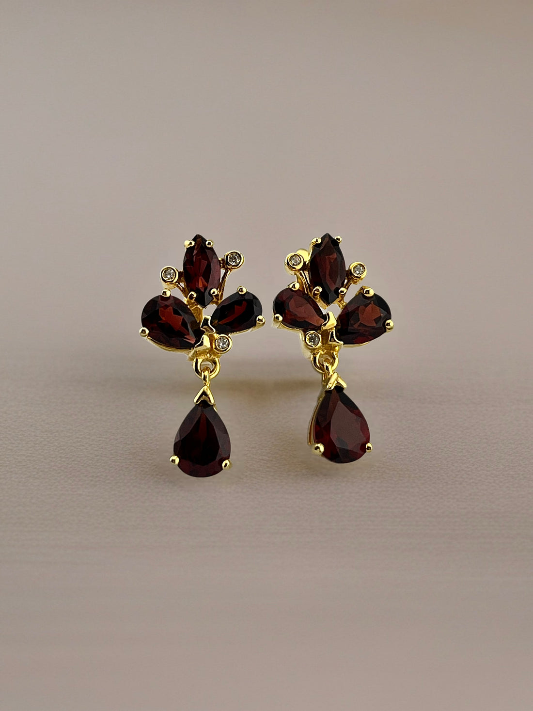 Haspiera Red Trillium Drop Earrings Garnet Gemstone