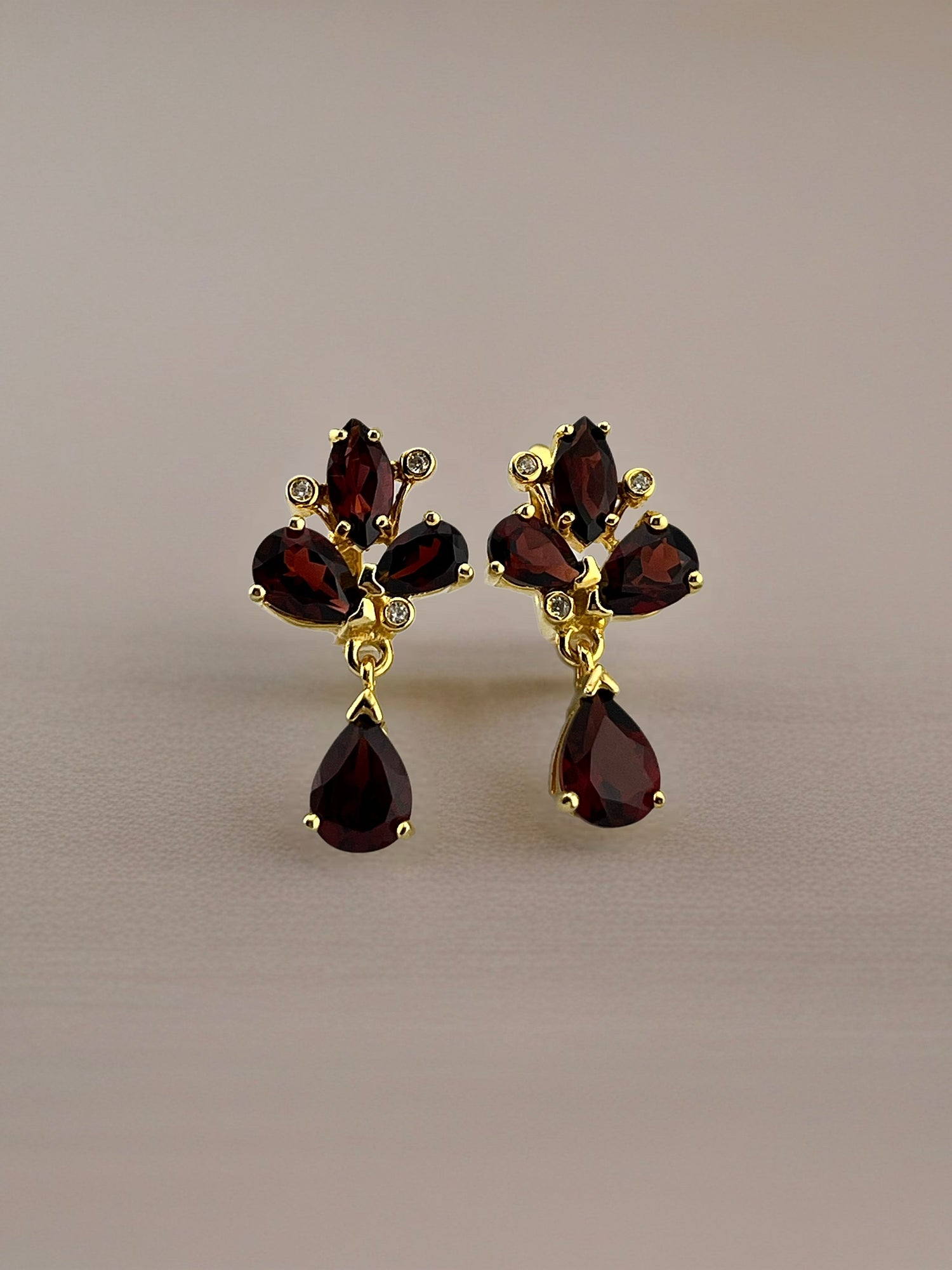 Haspiera Red Trillium Drop Earrings Garnet Gemstone