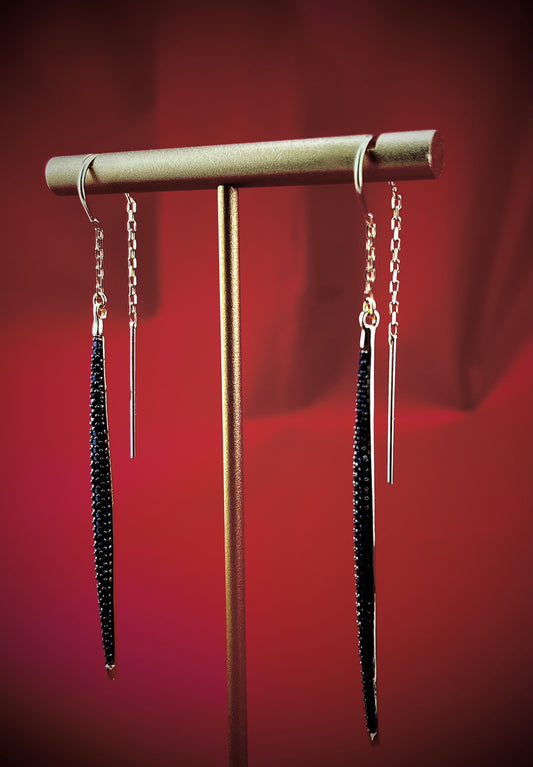 Cocktail Thread Black Stone Earring