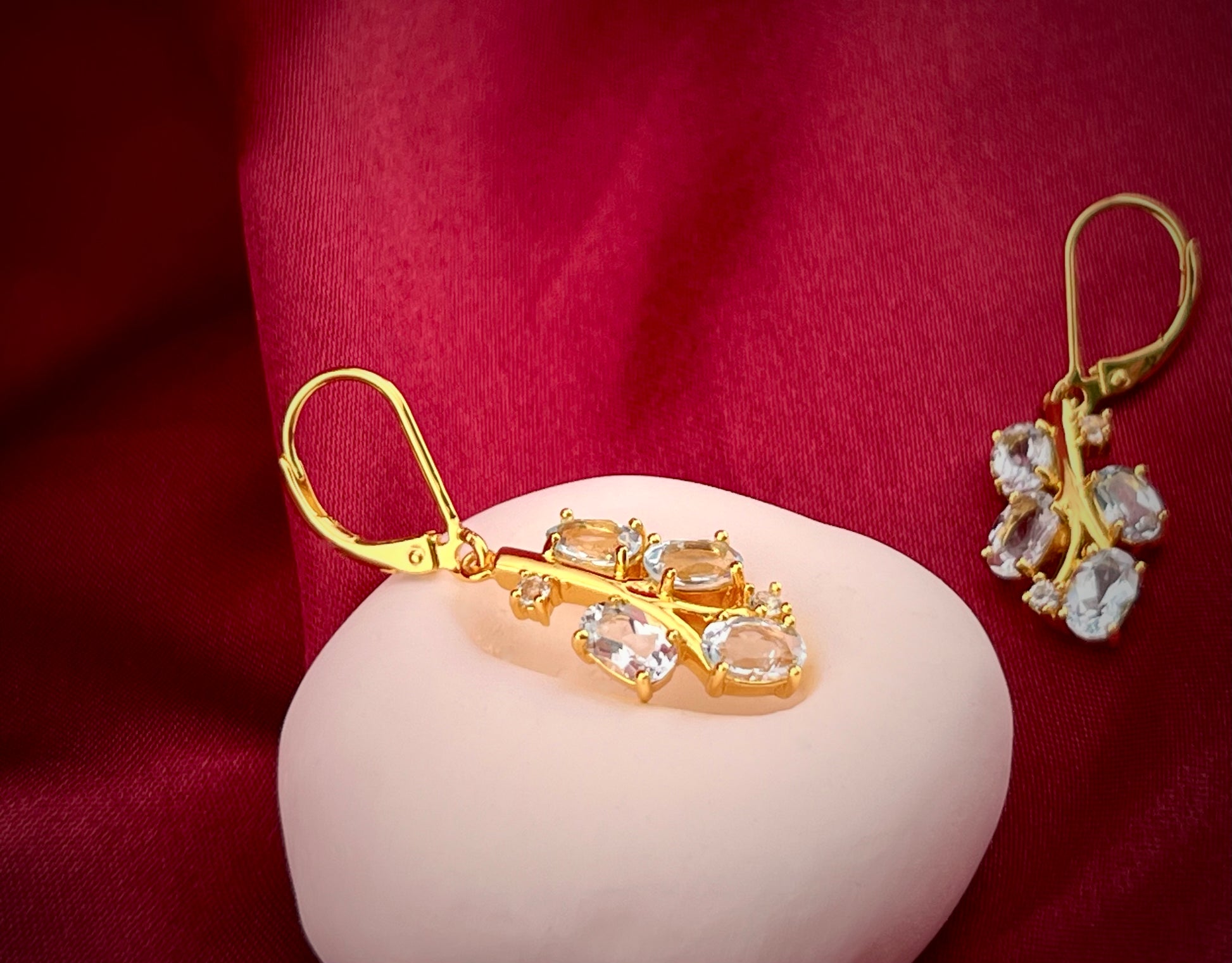 Blue Leaves Drop Earrings side view