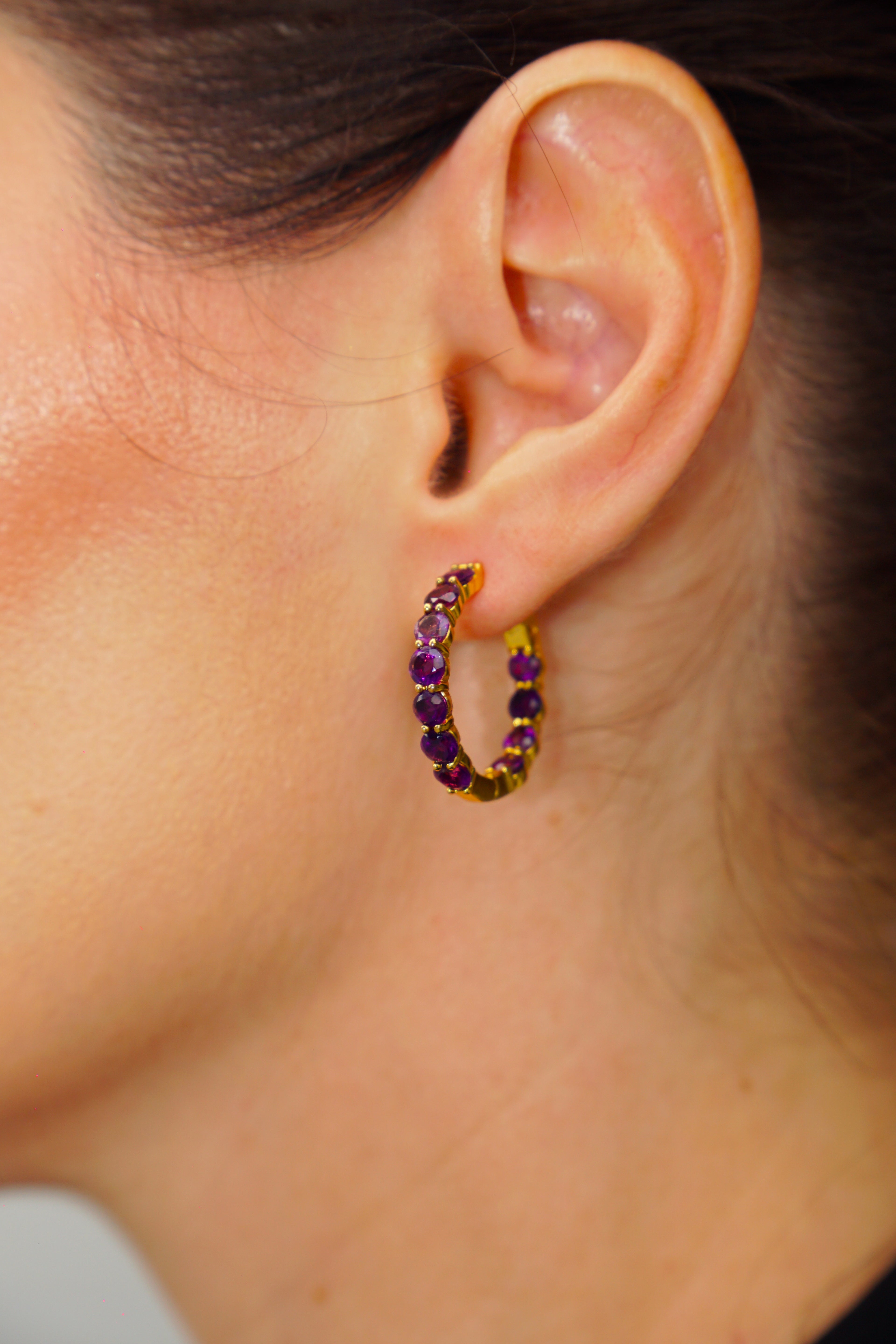 Haspiera Amethyst Hoop Earrings Demi-Fine Gemstone Hoops