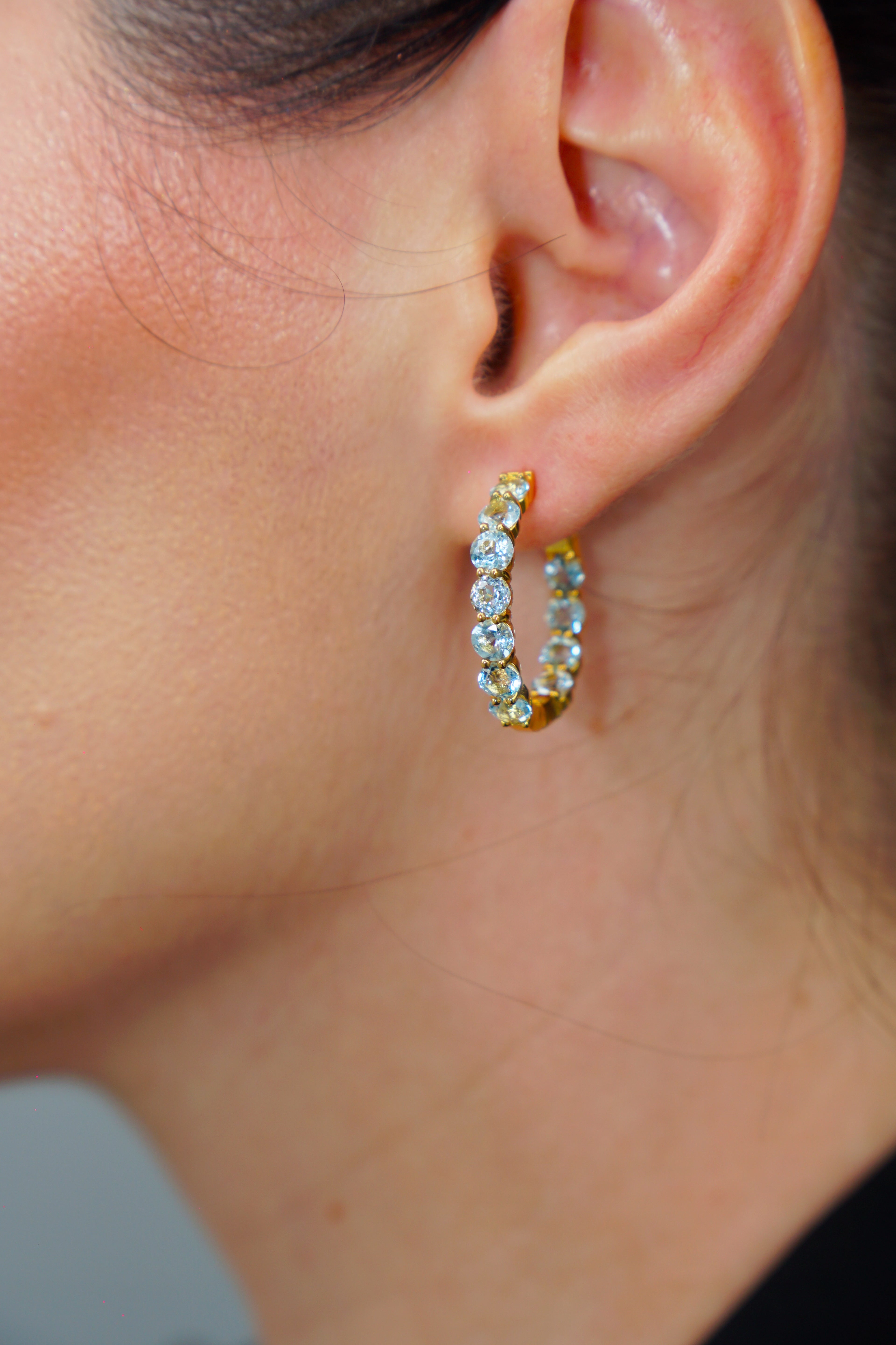 Haspiera Sky Blue Topaz Statement Hoops Earrings