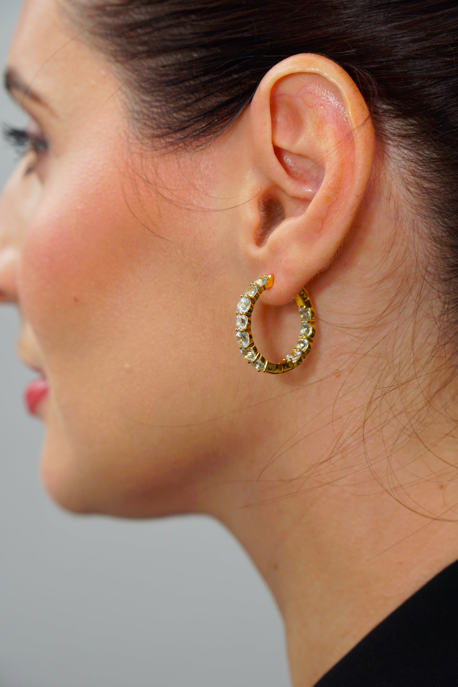 Haspiera Sky Blue Topaz Statement Hoops Earrings