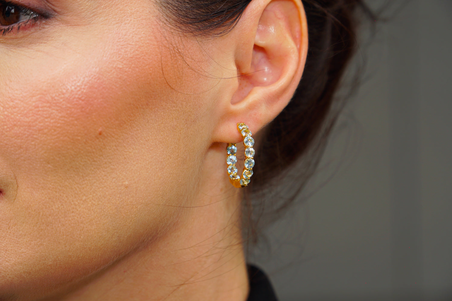 Haspiera Sky Blue Topaz Statement Hoops Earrings