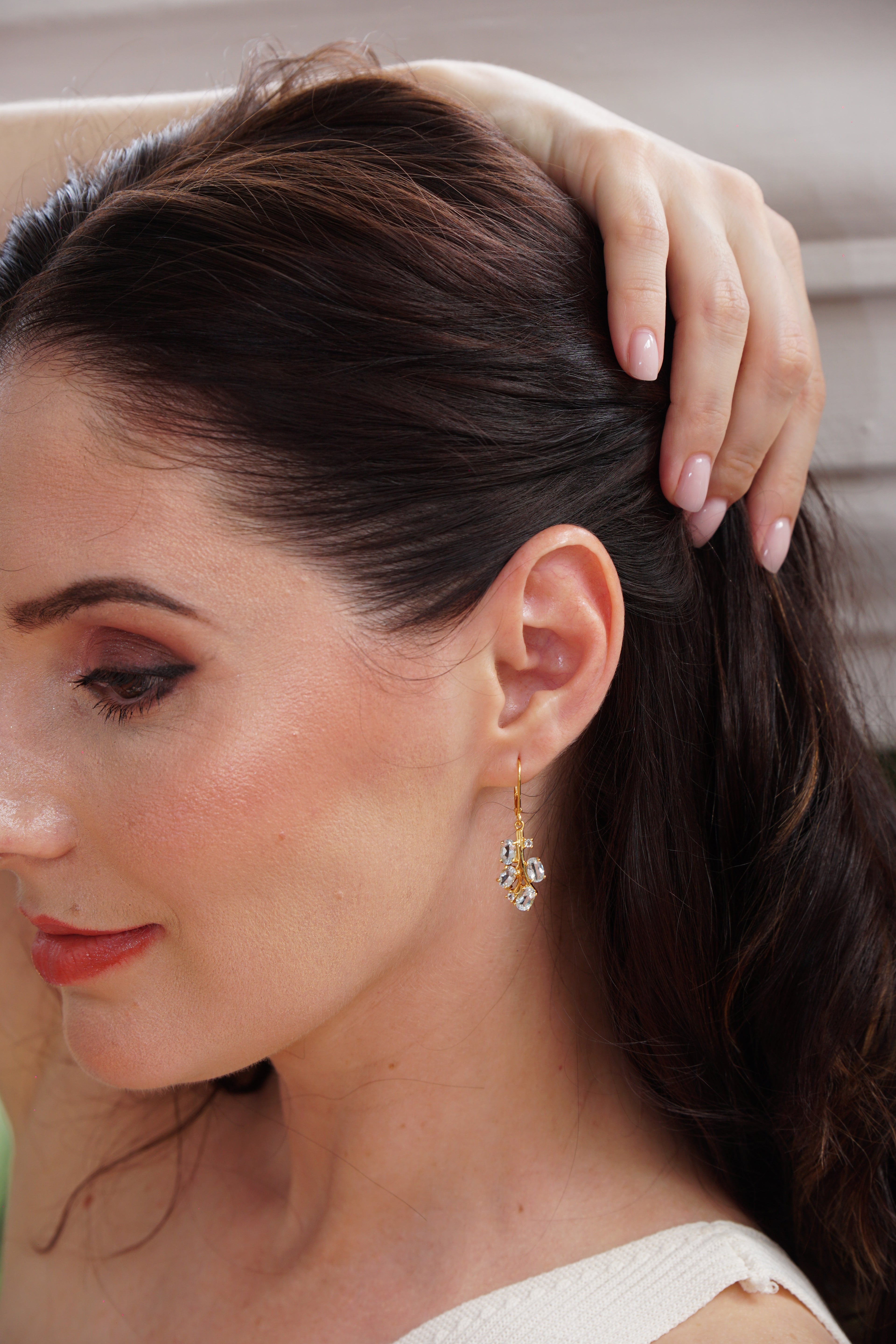 Haspiera Blue Leaf Drop Earrings Gemstone Dangles