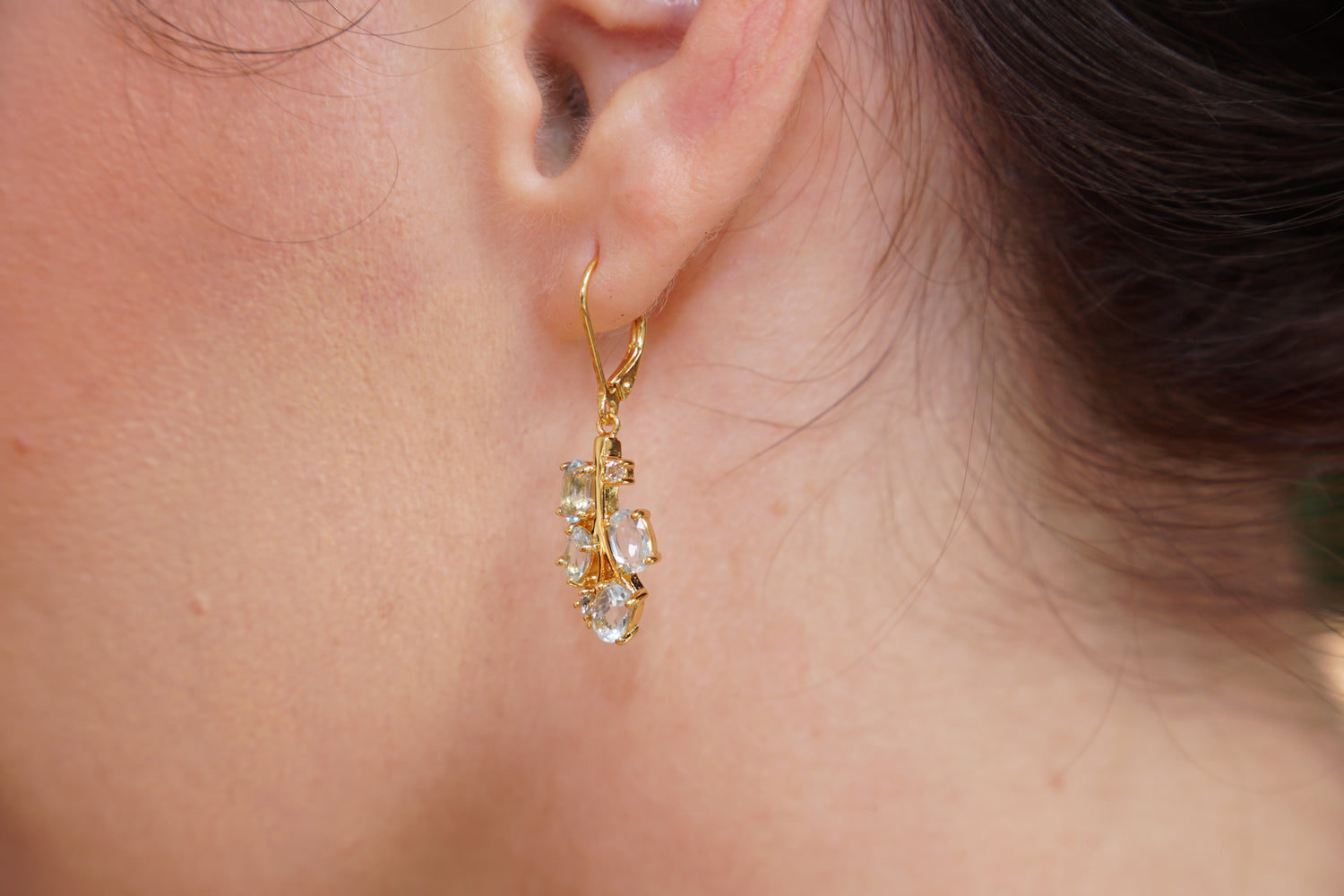 Haspiera Blue Leaf Drop Earrings Gemstone Dangles