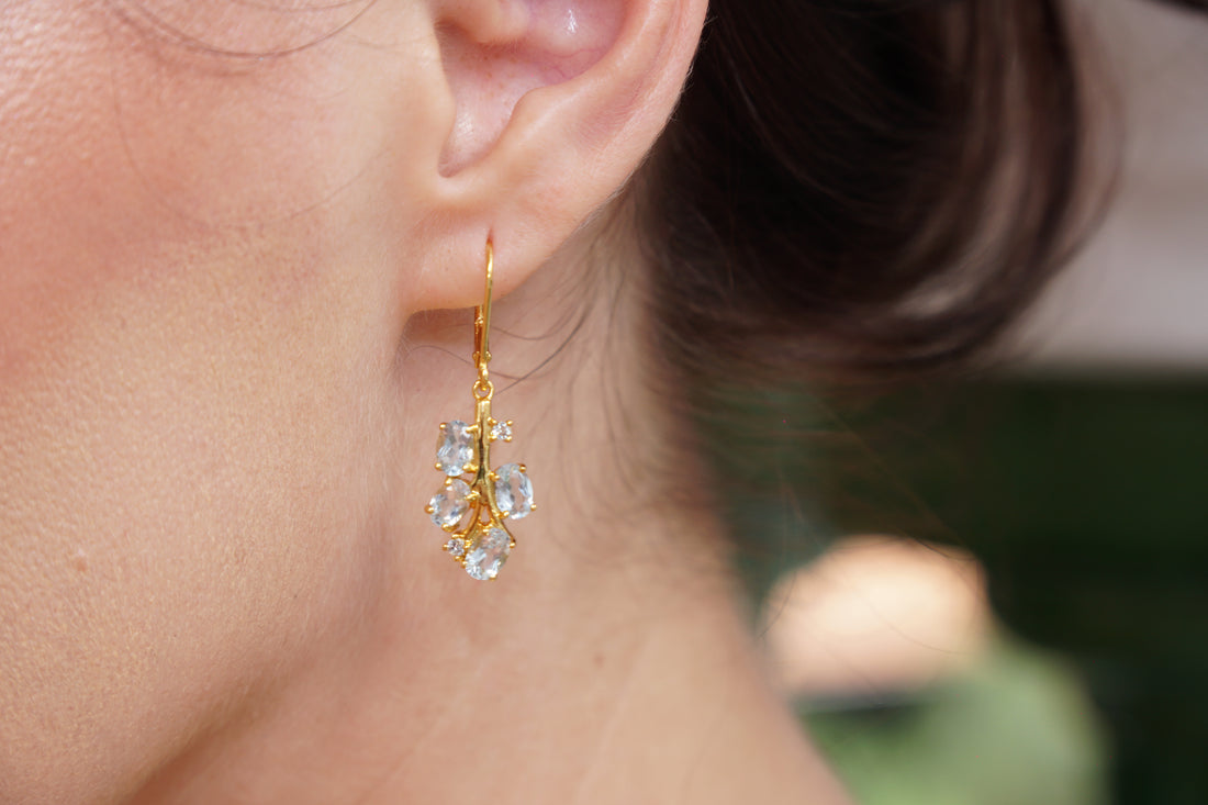 Haspiera Blue Leaf Drop Earrings Gemstone Dangles