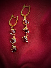 Haspiera gold demi-fine gemstone earrings for women with red heart-shaped stones and small clear accents