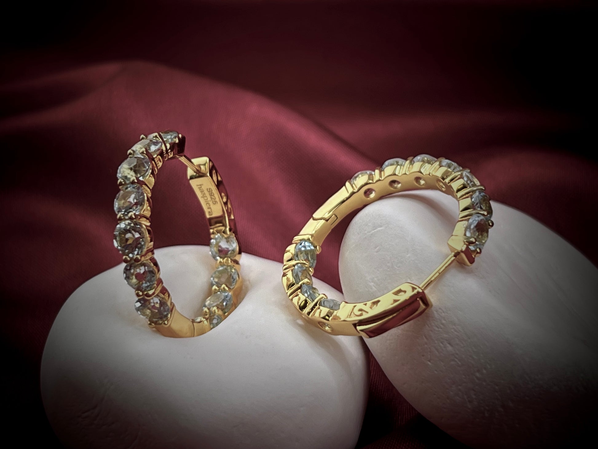 Haspiera sky blue topaz statement hoops gold gemstone earrings with multiple sky blue topaz stones